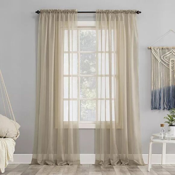 Emily Voile Sheer 59" x 95" Rod Pocket Top Curtain Panel Oat Beige Window - Picture 2 of 2